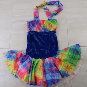 Dance‎ Costume Girls Size LC Dark Blue Velvet Tye Dye with Skirt